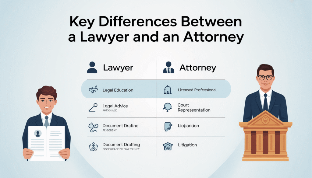 lawyer vs attorney key differences