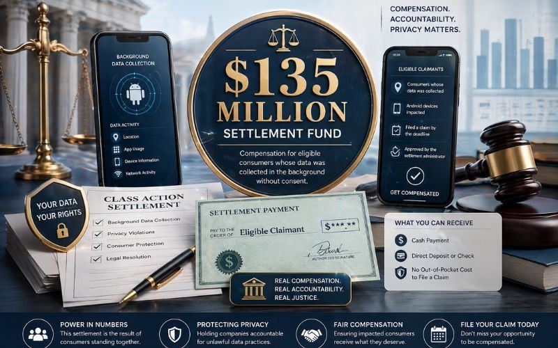 Illustration of the $135 million Google Android settlement fund for eligible consumers