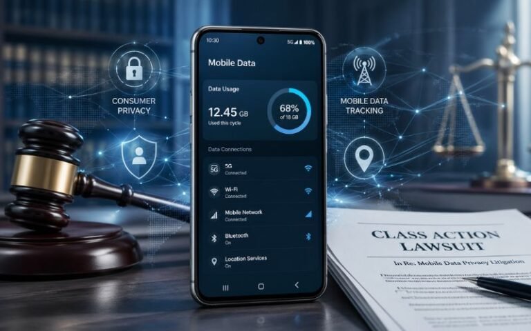 Professional illustration representing the Google Android data settlement and consumer privacy concerns