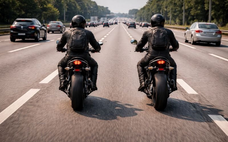 two motorcycles riding side by side in one lane legally
