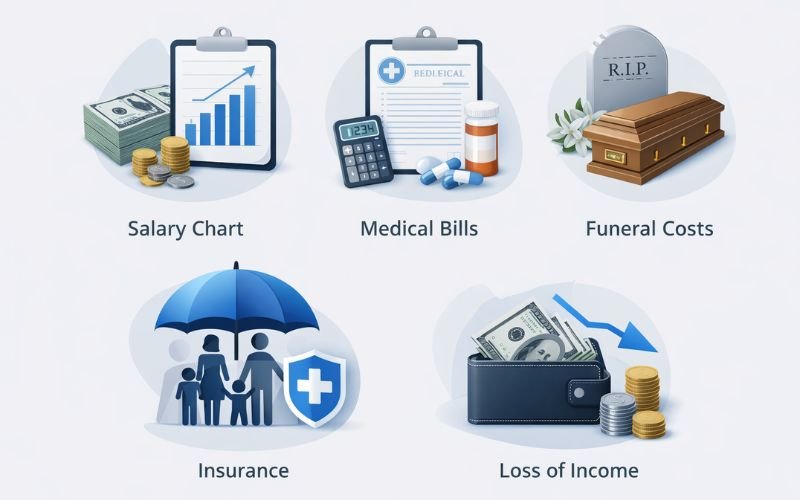 Infographic showing wrongful death compensation categories in New York
