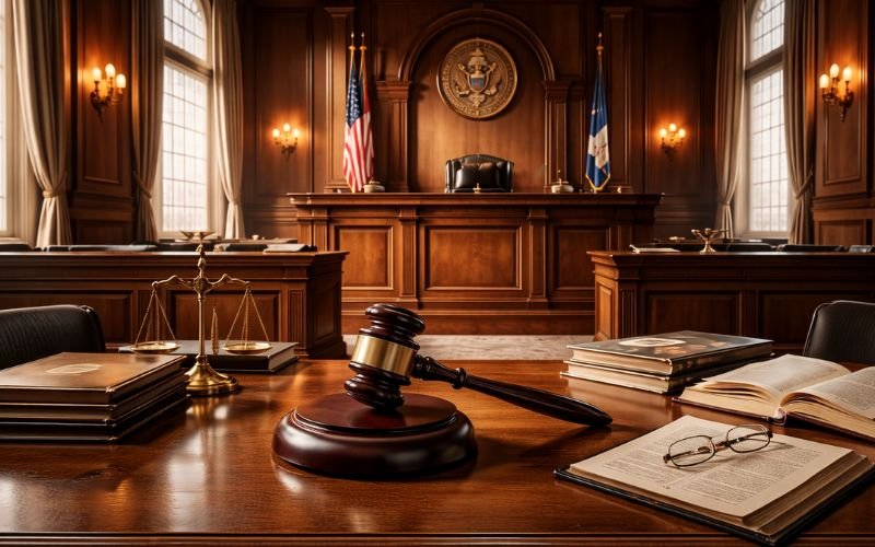 Courtroom representing wrongful death lawsuit legal process in New York
