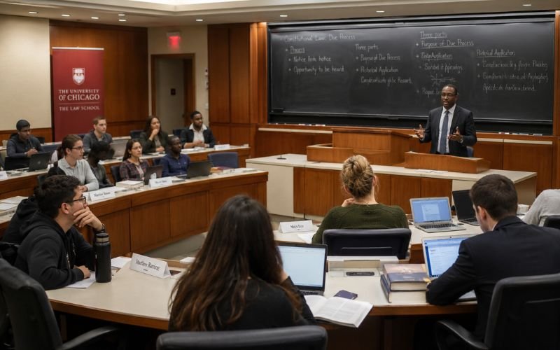 Law students participating in a classroom discussion