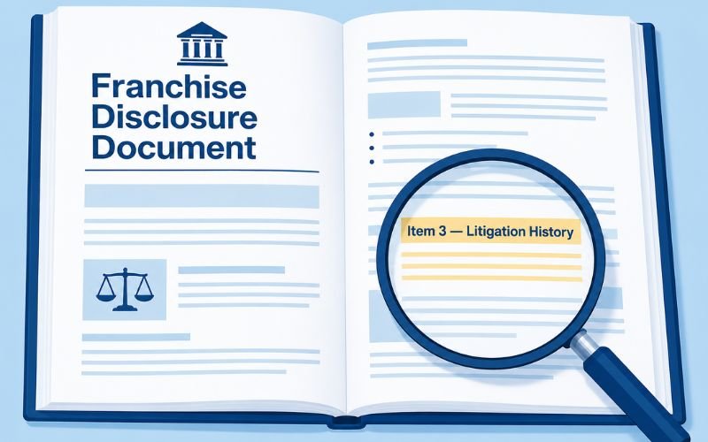 FDD Item 3 litigation history section in franchise disclosure document