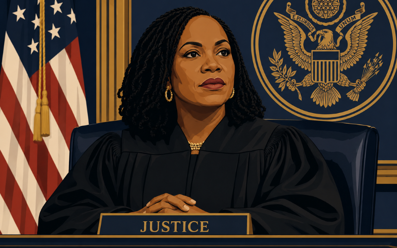 Justice Jackson warns seated at the Supreme Court bench in her judicial robe