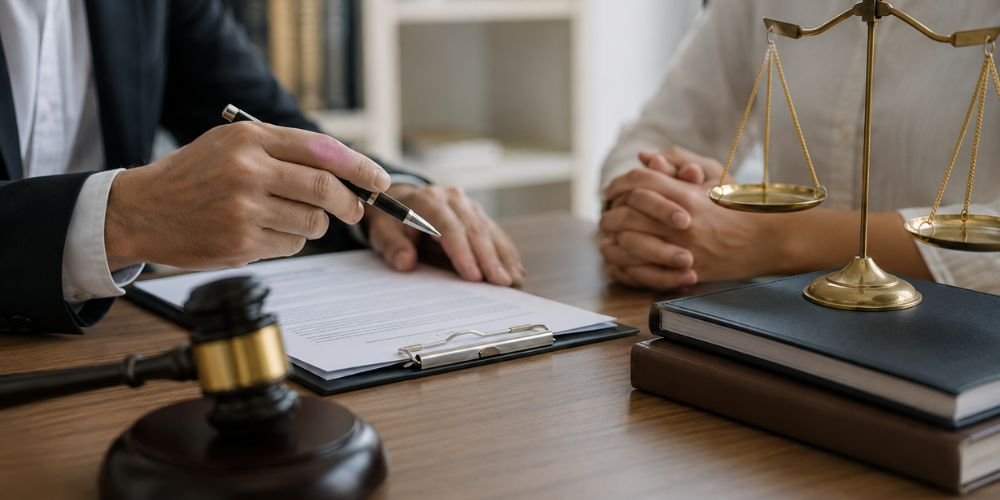 Legal consultation about artificial insemination with documents, gavel, and scales of justice representing parental rights, donor agreements, and fertility law.