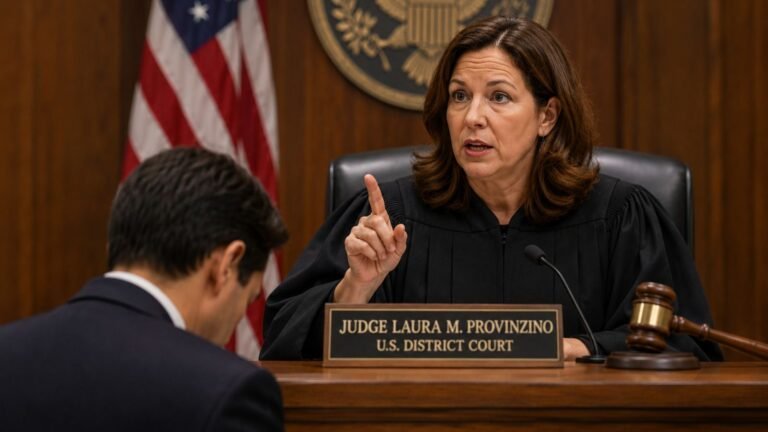 Judge Laura M. Provinzino presiding over a federal court hearing involving a contempt ruling against a DOJ attorney