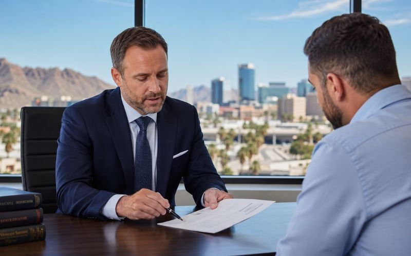Phoenix personal injury attorney consulting with client about accident claim