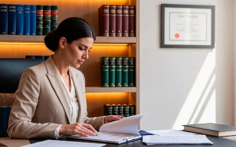 Personal injury law firm professional organizing legal case files and paperwork