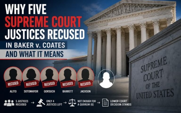 Five Supreme Court justices recused in Baker v. Coates.