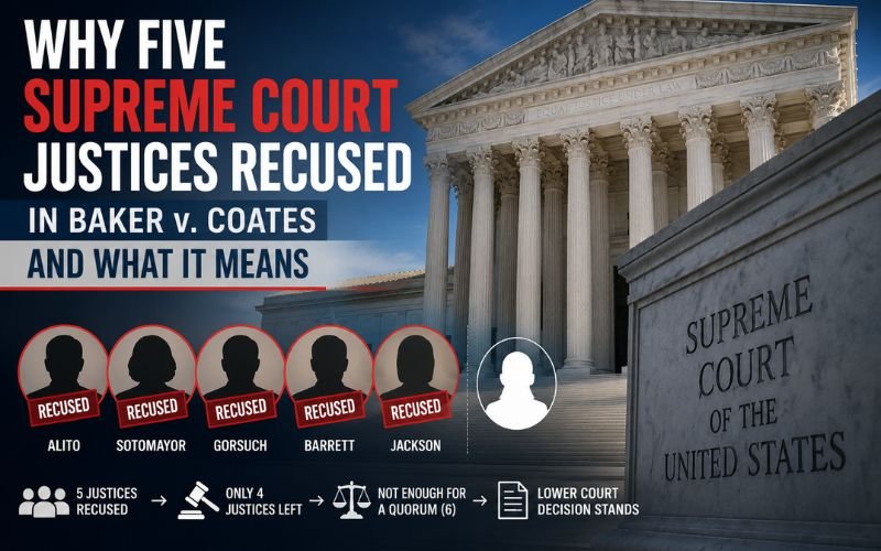 Five Supreme Court justices recused in Baker v. Coates.