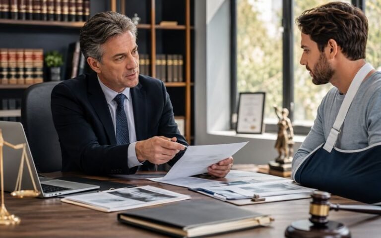 Personal injury attorneys consulting an injured accident victim